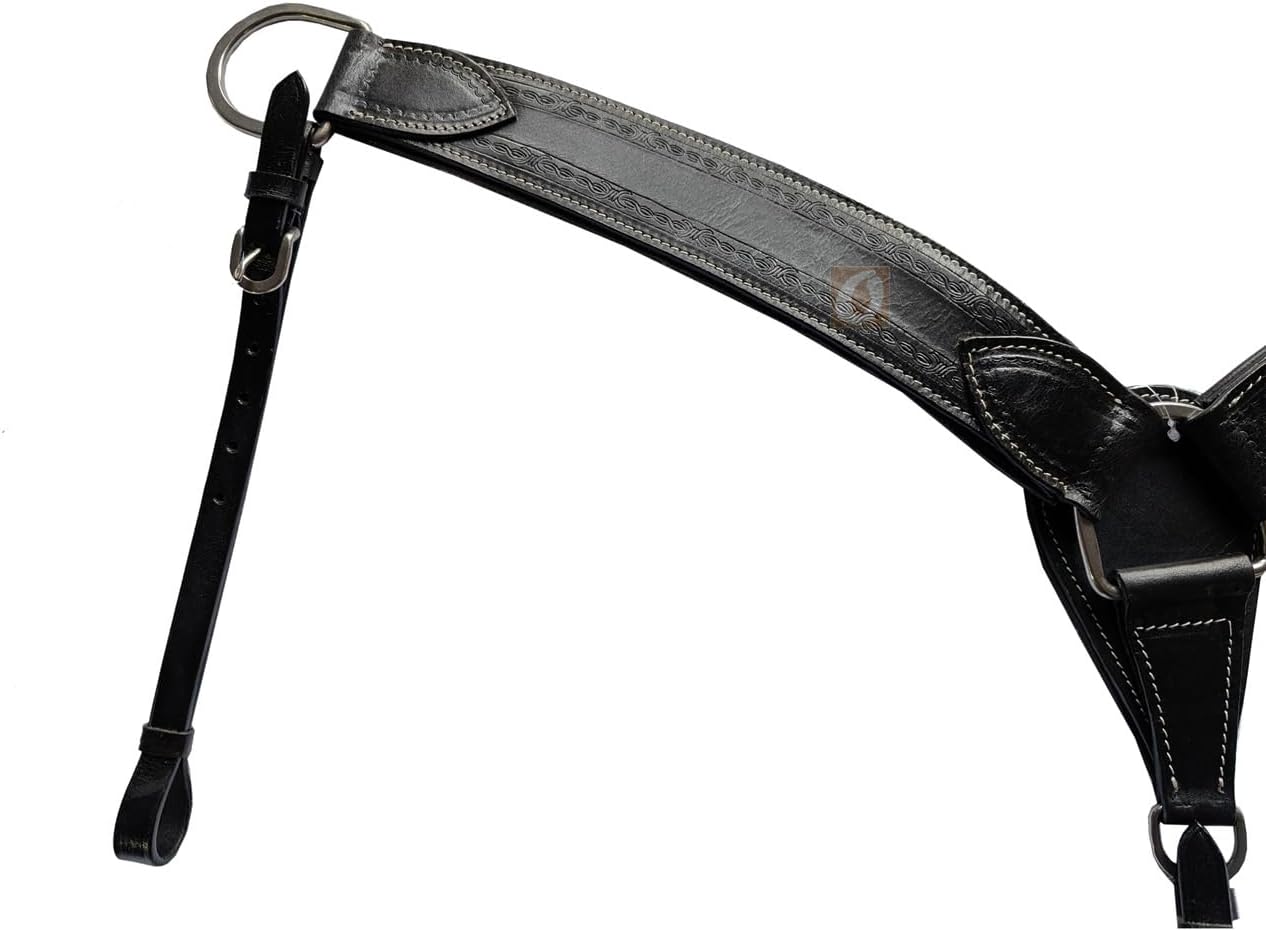 Western Breast Collar Roping Horse Barrel Racing Trail BREASTCOLLAR Tooled Leather Ranch Roping Working Breastplate | Horse Size (Black Barbed)