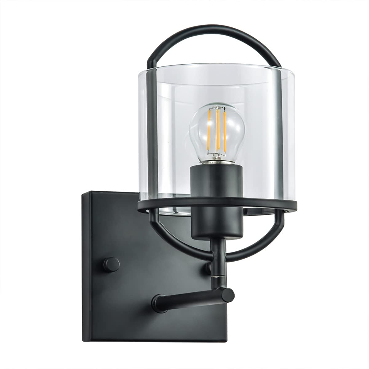 WXKAGF Lampada da Parete Industriale Nera Lampada da Parete per Interni retrò Vintage in Vetro con Base per Lampada E27, lampade da Comodino in Stile Semplice, Applique da Parete in Gabbia di Metallo