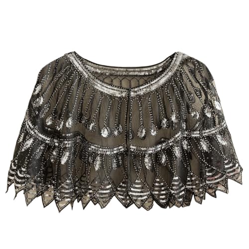 Women's 1920s Shawl Wraps Evening Shawl Wedding Bridal Cover Up Sequin Beaded Evening Cape