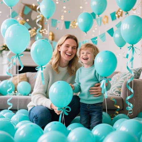 Image of 200pcs Teal Blue Balloons 5 Inch, Small Mini Latex Balloons for Party Birthday Baby Shower Anniversary Festival Arch Garland Decoration