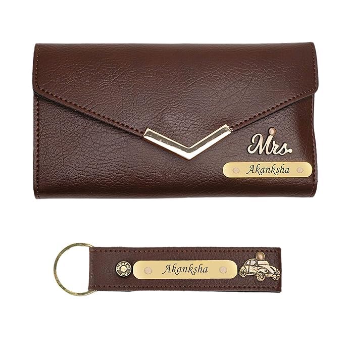 Image of WALLETKART Personalized Leather Women's Clutch with Name & Charm | Customized Clutch for Girlfriend Friend Wife Mother & Sister
