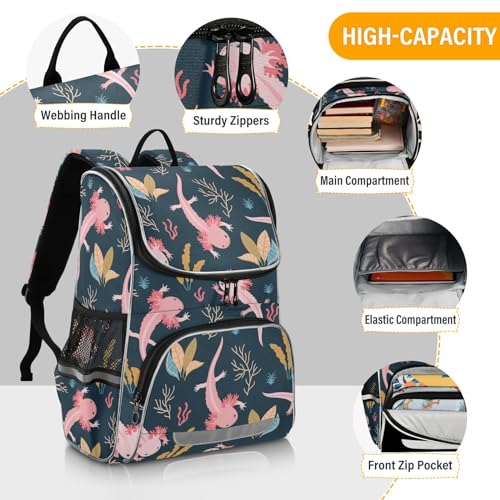 Backpack Cute Axolotl Salamander School Backpack Travel Hiking Large Capacity Causal Daypack Bookbag Laptop Schoolbag with Reflective Tape for Boys Girls Adults4