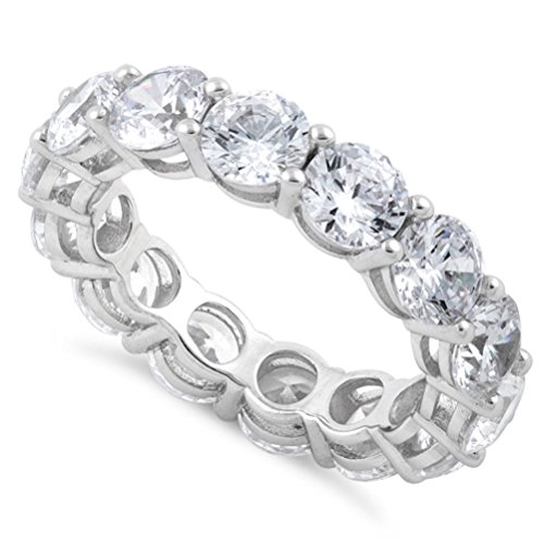 Heartbeat Sterling Silver Simulated Diamond 5mm Round Eternity Band Ring - (Size 5-12)3