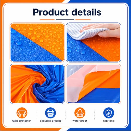 Image of Oudain 6 Pcs Plastic Table Cloths Disposable 54 inch x 108 inch, Orange, Blue