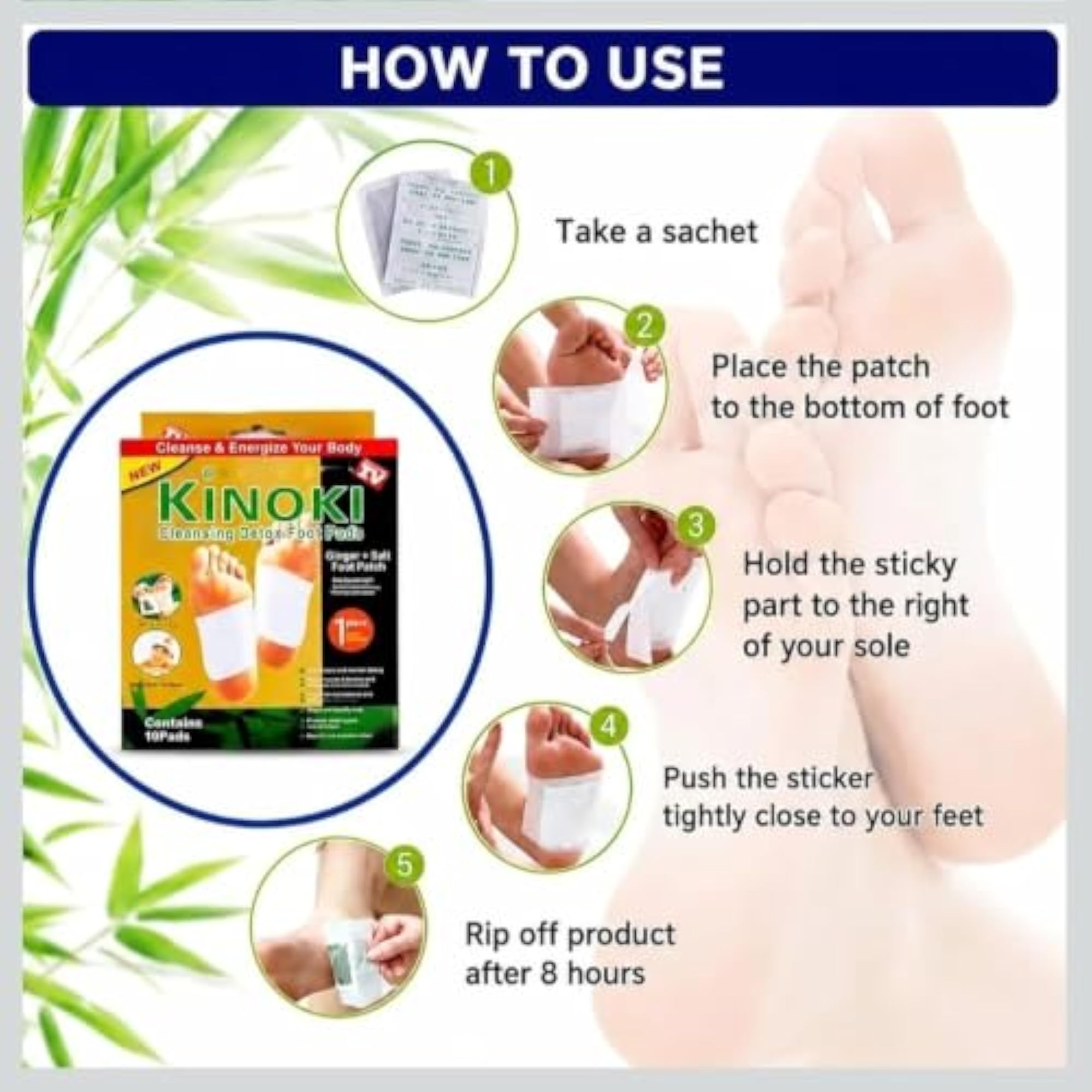 Cleansing Detox Foot Pads, Ginger and Salt, 10 Pads