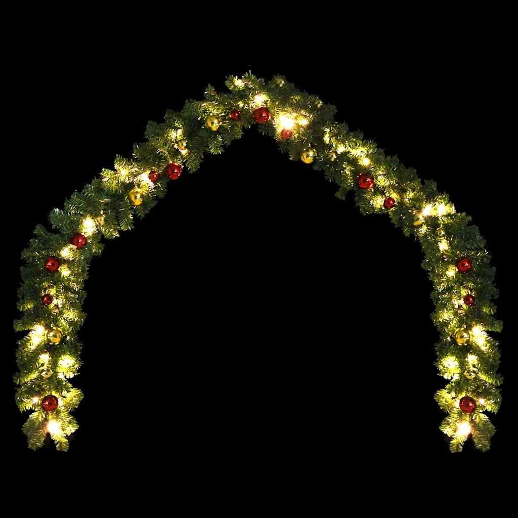 Weihnachtsgirlande mit Kugeln und LED Lichtern 10 m grün PVC 150 LEDs 4 Lichteffekte für Innen und Außen Festtag Advent Dekoration Baumschmuck