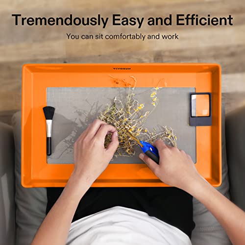 Image of VIVOSUN Heavy Duty 2-in-1 Trimming Tray for Herbals Collecting, Dry Sift Screen Set with 150 Micron Fine Mesh Screen and 2 Trimming Scissors, Orange