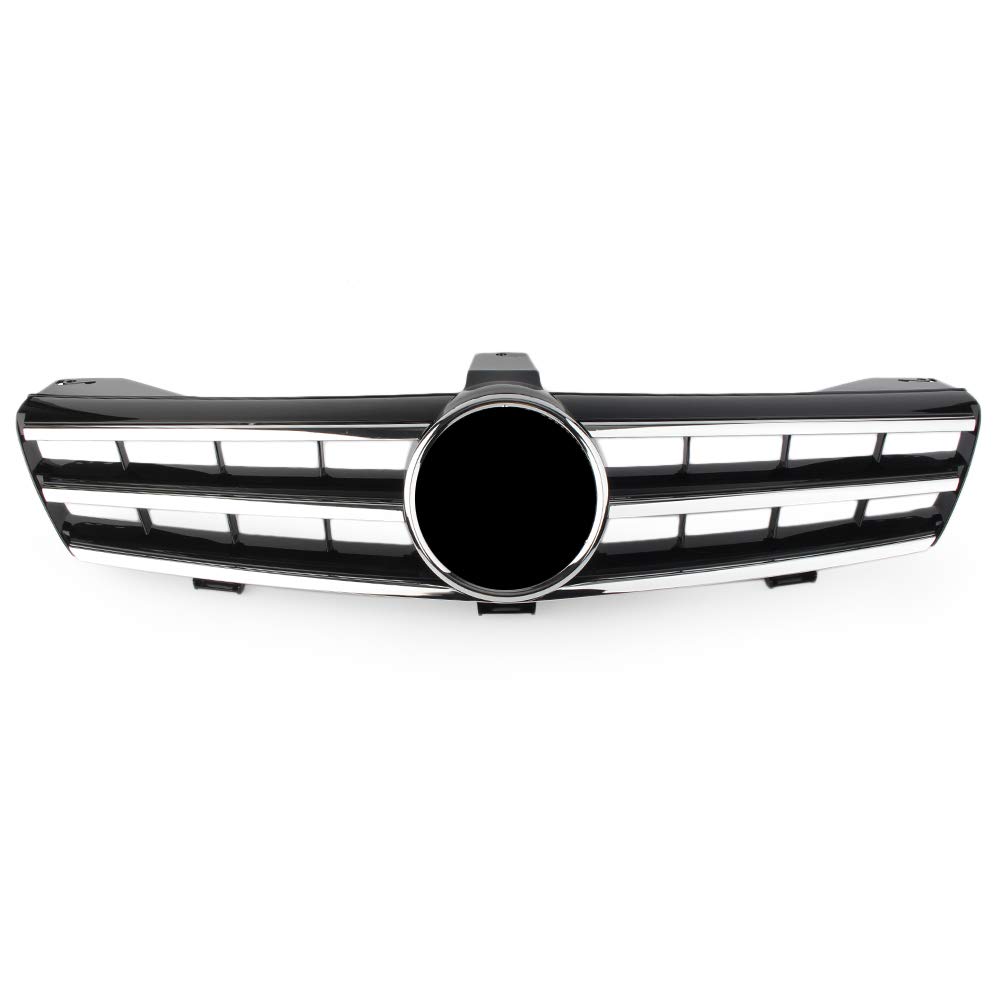 SIKUAI Cubierta embellecedora de rejilla superior del parachoques delantero, estilo de 3 aletas Para todos los W219 CLS-Class, CLS500 CLS600, negro brillante