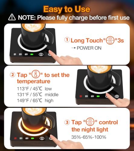 Mug Warmer, Portable Charger, Wireless Coffee Cup Warmer for Desk, 3 Temp Settings, Smart Candle Heat Plate for Home, Office, Travel, Camping & Gifts - 5