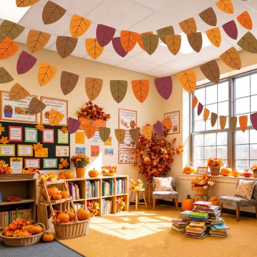 Image of VitalCozy 5 Pcs Back to School Decorations Fall Maple Leaves Banner Flags 49 ft Autumn Fall Thanksgiving Wedding Birthday Bridal Shower Engagement Halloween Party Supplies