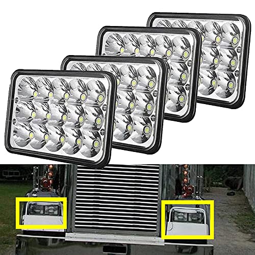 Rectangular Led Headlights For Isuzu Nqr/Npr/Npr-Hd (2008-2013), 4X6 Lights Conversion Kit H4651 H4642 H4652 H4656 H4666 H4668 H6545 H6054 High Low Sealed Beam 6000K White Headlamps (Package Of 4) #TOP25