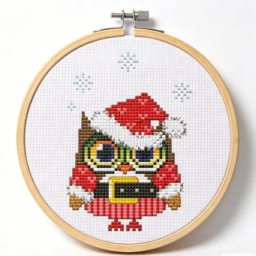 Awesocrafts Kit de punto de cruz, diseño de Papá Noel, búho, copo de nieve, Navidad, patrones fáciles, punto de cruz, bordado, costura, suministros