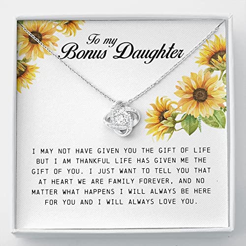 To My Bonus Daughter, Love Knot Necklace, Stepdaughter Gifts From Stepmom, Adopted Daughter Necklace From Unbiological Mom, Step Daughter Gifts From Stepmom, To My Stepdaughter Necklace Jewelry On Birthday, Gift for Her
