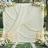 10ft×12ft Ivory Backdrop Curtain for Wedding Parties, 2 Panels Wrinkle Free Polyester Photo Backdrop Drapes Back Drop Cloth for Birthday Photography Background