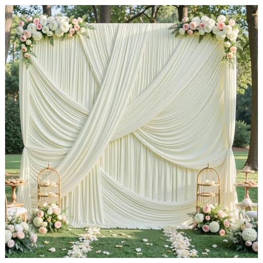 20ft×12ft Ivory Backdrop Curtain for Wedding Parties, 4 Panels Wrinkle Free Polyester Photo Backdrop Drapes Back Drop Cloth for Birthday Photography Background