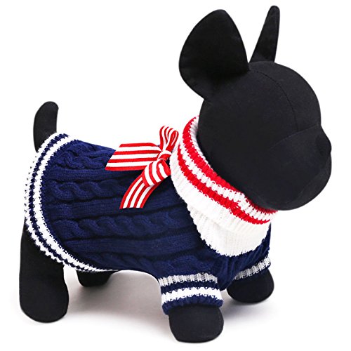 SMALLLEE_LUKCY_Store Hunde Katzen Pullover Strickjacke Winter Kleidung für Kleine Hunde Katzen Welpen Kätzchen Chihuahua Mops Französische Bulldogge Blau XS