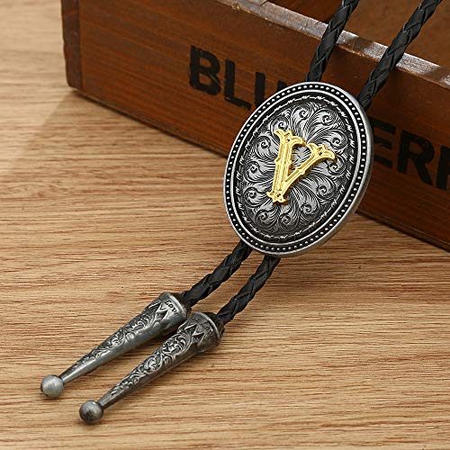 Image of HUABOLA CALYN Bolo tie for Men, Western Cowboy Golden Alphabet Initial Letter ABCDJMR to Y Costume Bolo ties Neckties