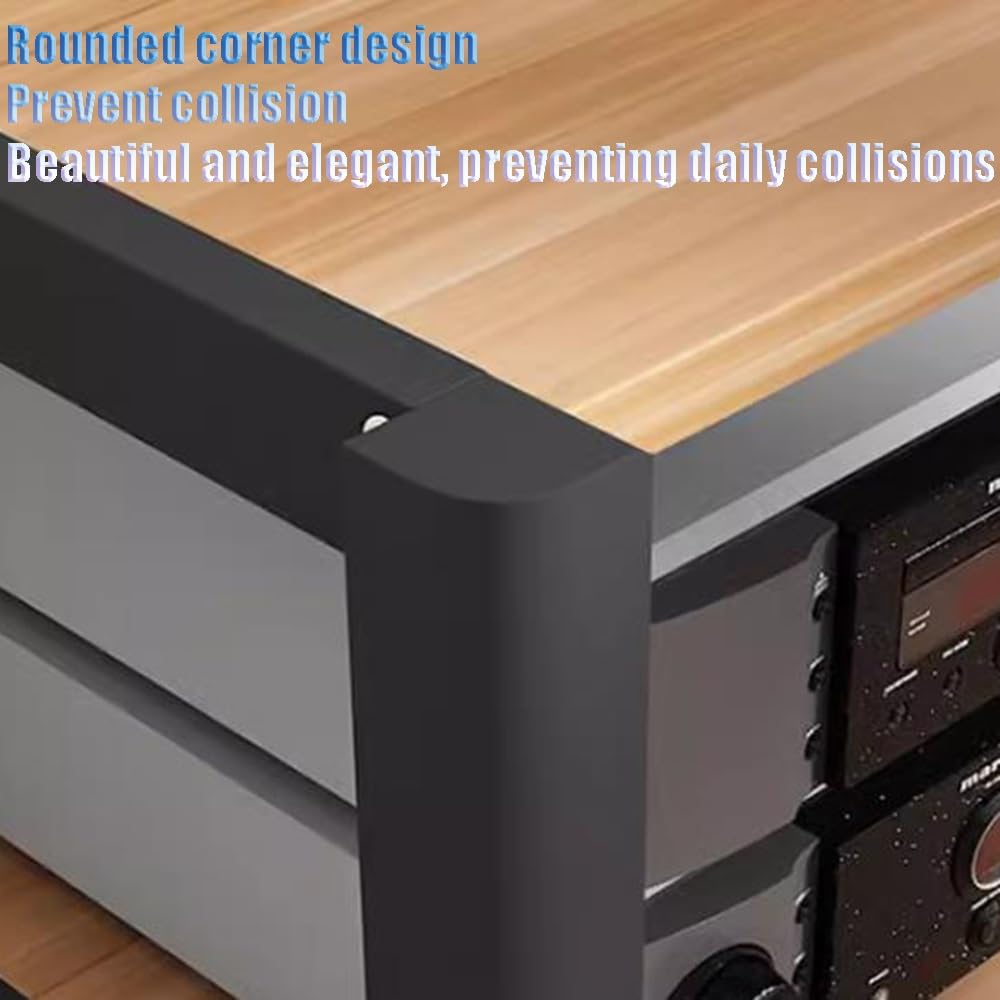 Scaffale in legno e acciaio, supporto multimediale regolabile, torre audio a 4 livelli, scaffale per lettore CD, armadio stereo da pavimento, design moderno in teak per home theater e sistemi audio