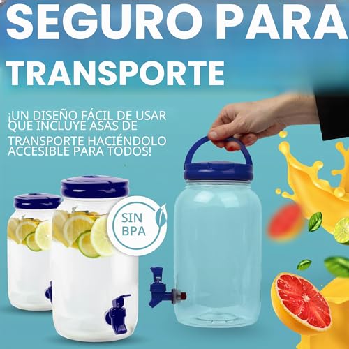 Miniatura 4 de Heftman Dispensador De Bebidas De Plástico Con Grifo, Paquete De 2 Dispensadores De Agua Fría De 3 Litros Con Grifo, Asa, Tapa De Rosca, Dispensador De Agua Para Nevera, Cócteles, Infusionadas Y
