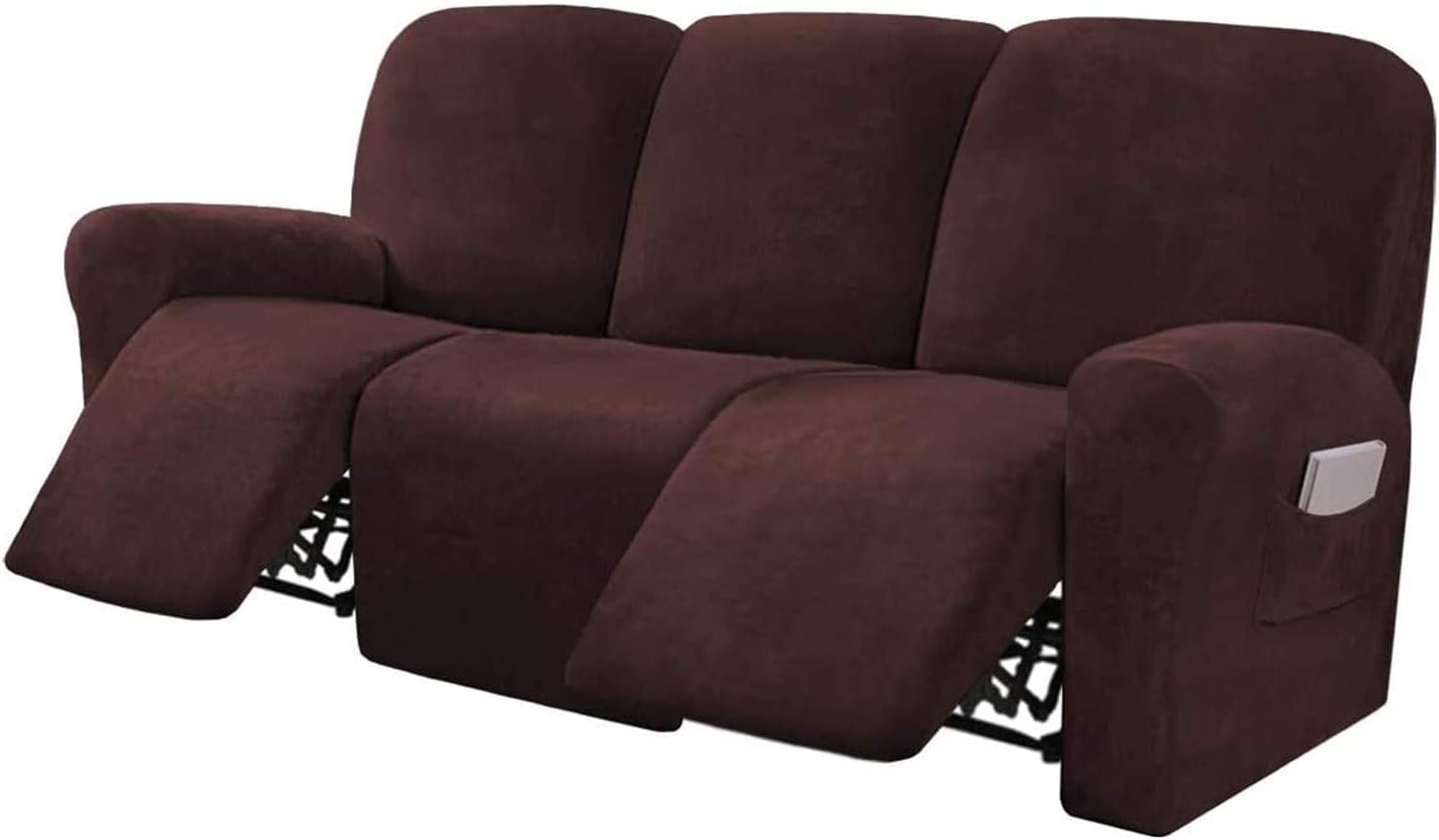 8-Pieces Recliner Sofa Cover Stretch Velvet Reclining Sofa Slipcovers for 3 Seater, Soft Thick Recliner Couch Covers Furniture Protector with Side Pocket (Color : Brown)