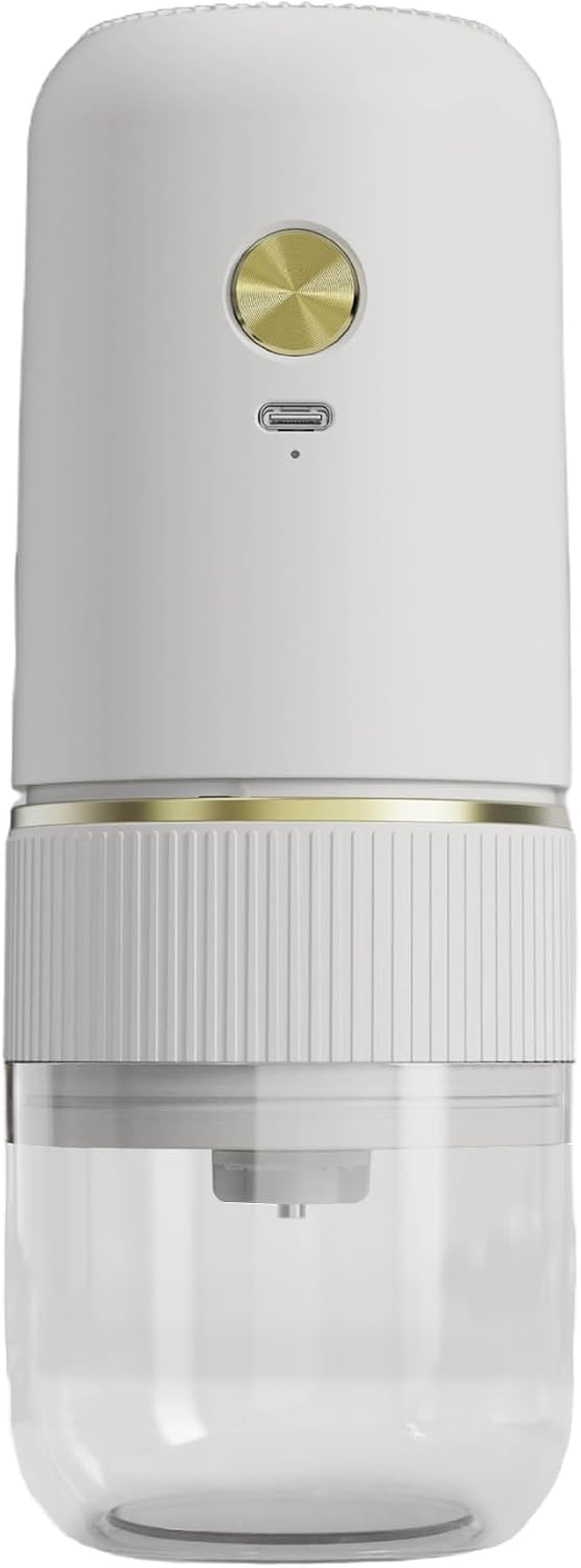Electric Burr Coffee Grinder, Portable USB Rechargeable Mini Coffee Grinder, Adjustable Grind Settings, Cordless Electric Coffee Maker (White)