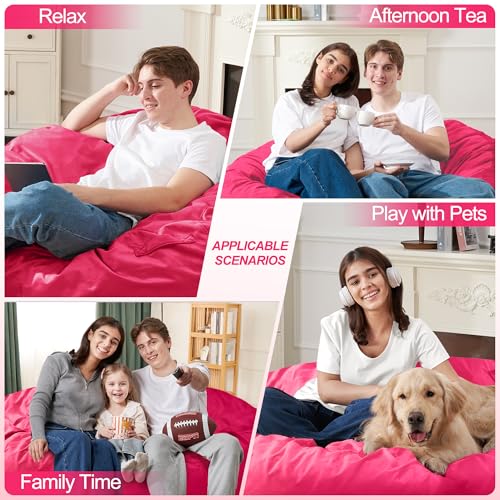 Homguava 6 FT Bean Bag Chair: 6' Bean Bags with Memory Foam Filled, Large Beanbag Chairs Soft Sofa with Dutch Velvet Cover-Pink