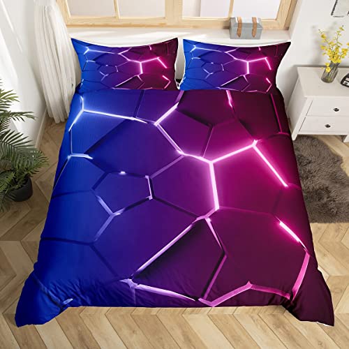 Homemissing Honeycomb Bedding Blue Red Hexagonal Pattern Bedding Set for Boys Girls Children Beehive Geometrical Duvet Cover Room Decor Reticulated Simplistic Decor Double Size Quilt Cover