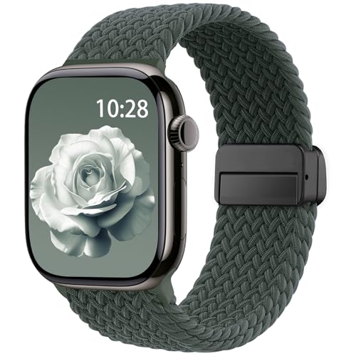 Image of Braided Stretchy Band Compatible with Apple Watch Bands 38mm 40mm 41mm 42mm 44mm 45mm 46mm 49mm Women Men, Soft Nylon Solo Loop Magnetic Sport Strap for iWatch Series 11 10 9 8 7 6 5 4 3 2 1 SE Ultra