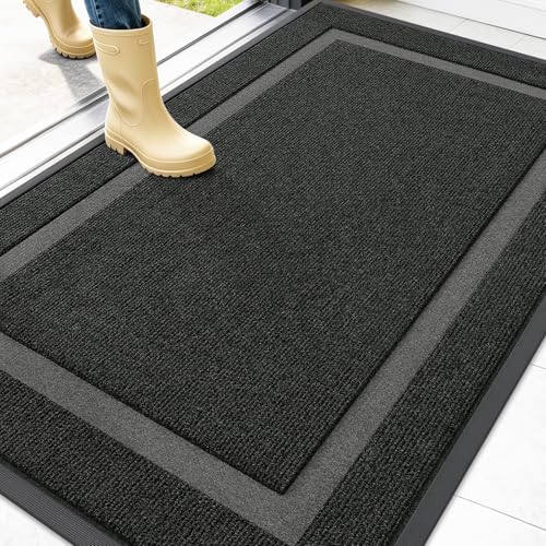 Image of OLANLY Front Door Mat Indoor Outdoor Entrance, Waterproof All-Season, All-Weather Doormat, Sturdy Natural Rubber, Fade Resistant, Low Profile, Easy Clean Patio Porch Entryway Mat, 47x32, Black