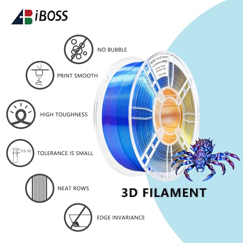 Image of iBOSS Silk PLA+ Red Bule Gold Filament 1.75mm, 1kg 3D Printer Filament, No Warp Enhanced Toughness, Dimensional Accuracy ±0.02mm Printing Filament, PLA Plus Filament for FDM 3D Printers