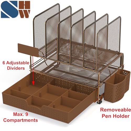 image for Simple Houseware Mesh Desk Organizer with Sliding Drawer, Double Tray 