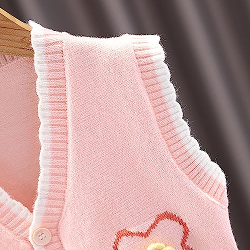Toddler Baby Girls Floral Knit Sweater Vest Sleeveless Cardigan V Neck Button Down Shirt Flower Embroidered Tank Tops4