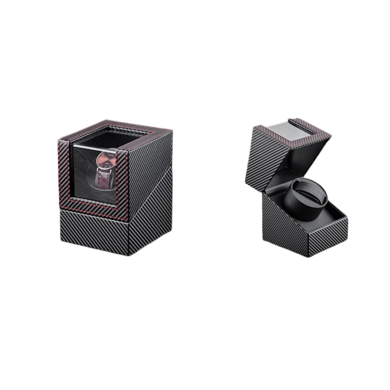 ANVLOJRIH Watches Box Watch Watch Box Household Carbon Fiber Pattern Leather Mechanical Watch Storage Display Box With Acrylic Display Skylight Watch Box(S12cm)