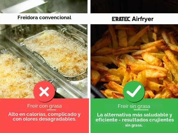 ERATEC AF-66 Freidora de aire caliente XXL 5,5 L 1500W Air Fryer sin aceite Freidora de aire caliente con pantalla LED táctil y 10 programas preestablecidos, función de temporizador para sus platos