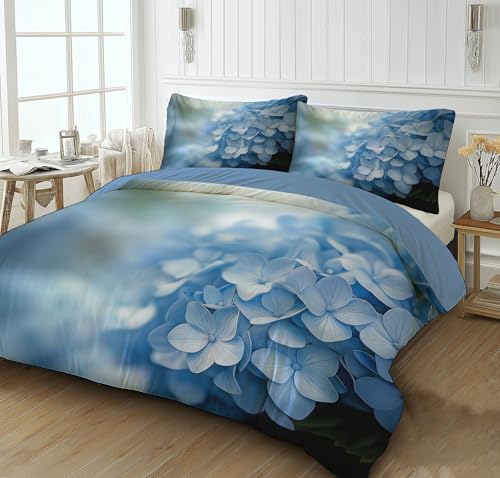 Housse de couette 260x240 microfibre douce motif hortensia - 5
