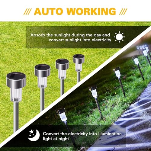 Image of Solar Garden Lights Outdoor Waterproof, LED Solar Pathway Lights for Lawn Patio Walkway Yard Driveway, Stainless Steel Landscape Stake Lights Auto On Off (White, 5)