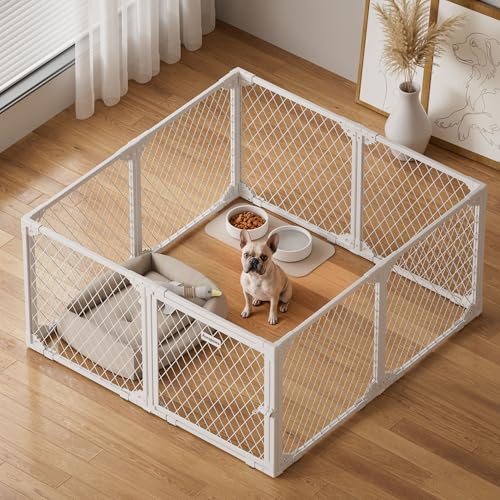 Aurapaws Dog Playpen Indoor - 24" Height 8 Panel Diamond Mesh Chew Resistant Puppy Playpen, Tool-Free Assembly, Dog Exercise Pen Indoors for Puppies and Small Dogs & Pets, Portable White Metal Dog Pen by Aurapaws - Used condition - US$77.83