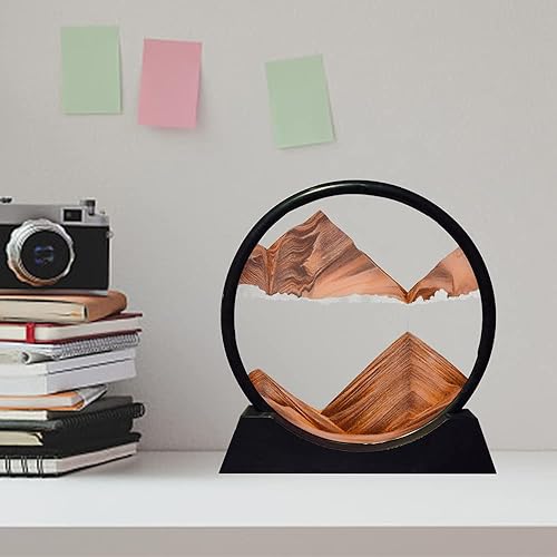 Miniatura 24 de ANBOER - Marco redondo de vidrio con arena movediza diseño 3D de mar profundo, paisaje de arena relajante para escritorio, hogar, oficina, trabajo