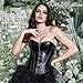 KIWI RATA Women's Punk Rock Faux Leather Buckle-up Corset Bustier Basque with G-String, Zipper Plain Black, Medium
