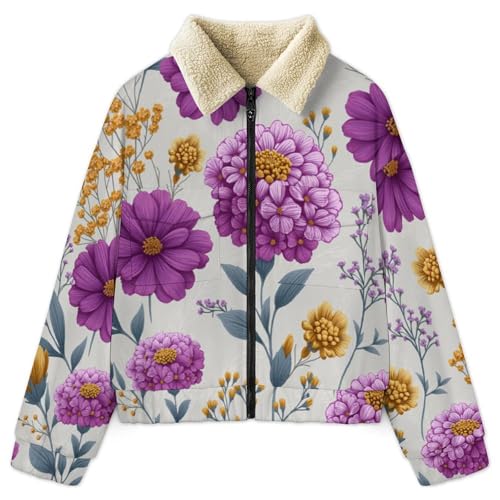 Veste polaire femme sweatshirt zippé chaud blouson sweat jacket vintage violet