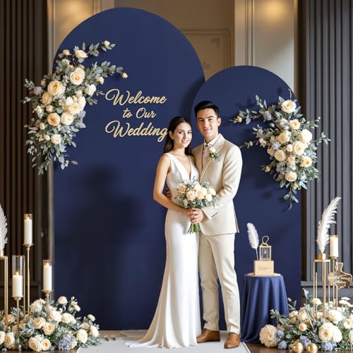 Image of Navy Blue Arch Cover 2 Set-7.2FT, 6FT Arch Backdrop Cover Spandex Fitted Wedding Arch Stand Covers for Bridal Shower Wedding Baby Shower Birthday Party Banquet Photo Background Decorations