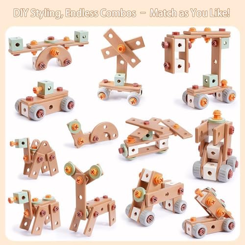 CZOALX 168PCS Kids Tool Set with Toy Drill & Toolbox, STEM Construction Building Toys, Kids Tool Kit for Kids Boys Girls Ages 3-4-5-6-7-8, Pretend Play Design & Drill Set by CZOALX - Used condition - Image 5