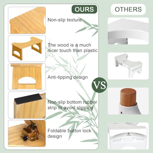 Foldable Toilet Stool, 7.5 Inch Poop Stool for Bathroom, Bamboo Toilet Stool Squat Adult, Collapsible Squatting Potty Stool with Non-Slip Strip - Improve Squatting Posture and Comfort, Wood