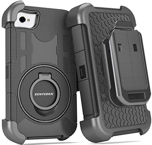iPhone 4S Case, iPhone 4 Case, BENTOBEN Shockproof Heavy Duty Protection Hybrid Rugged Rubber Built-in Rotating Kickstand Belt Swivel Clip Holster for iPhone 4 4S,Black