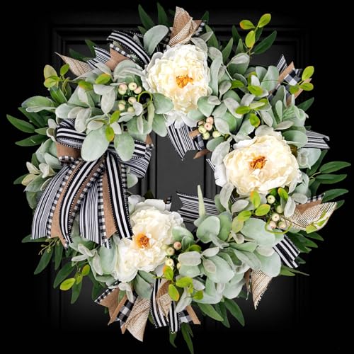 Lambs Ear Wreaths for Front Door Year Round Outside, 20''
