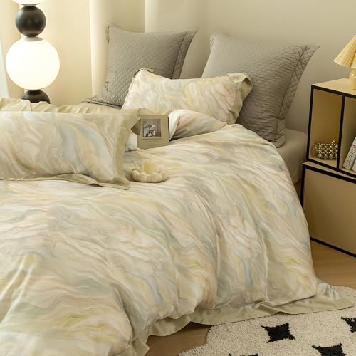 ECOCOTT Bedding 3-Piece Duvet Cover Set King Size – Silky Soft 100% Lyocell, Cooling & Breathable for Hot Sleepers, Ultra-Soft with Elegant Marble Pattern, Moisture-Wicking