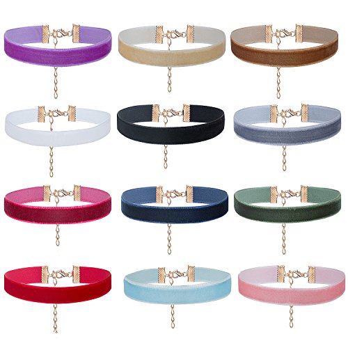 ZWOOS Choker Collares Terciopelo 12 Piezas Collares de Terciopelo de Gargantilla Conjunto de Collar de Cinta para Las Mujeres y Chicas, Ancho 10mm