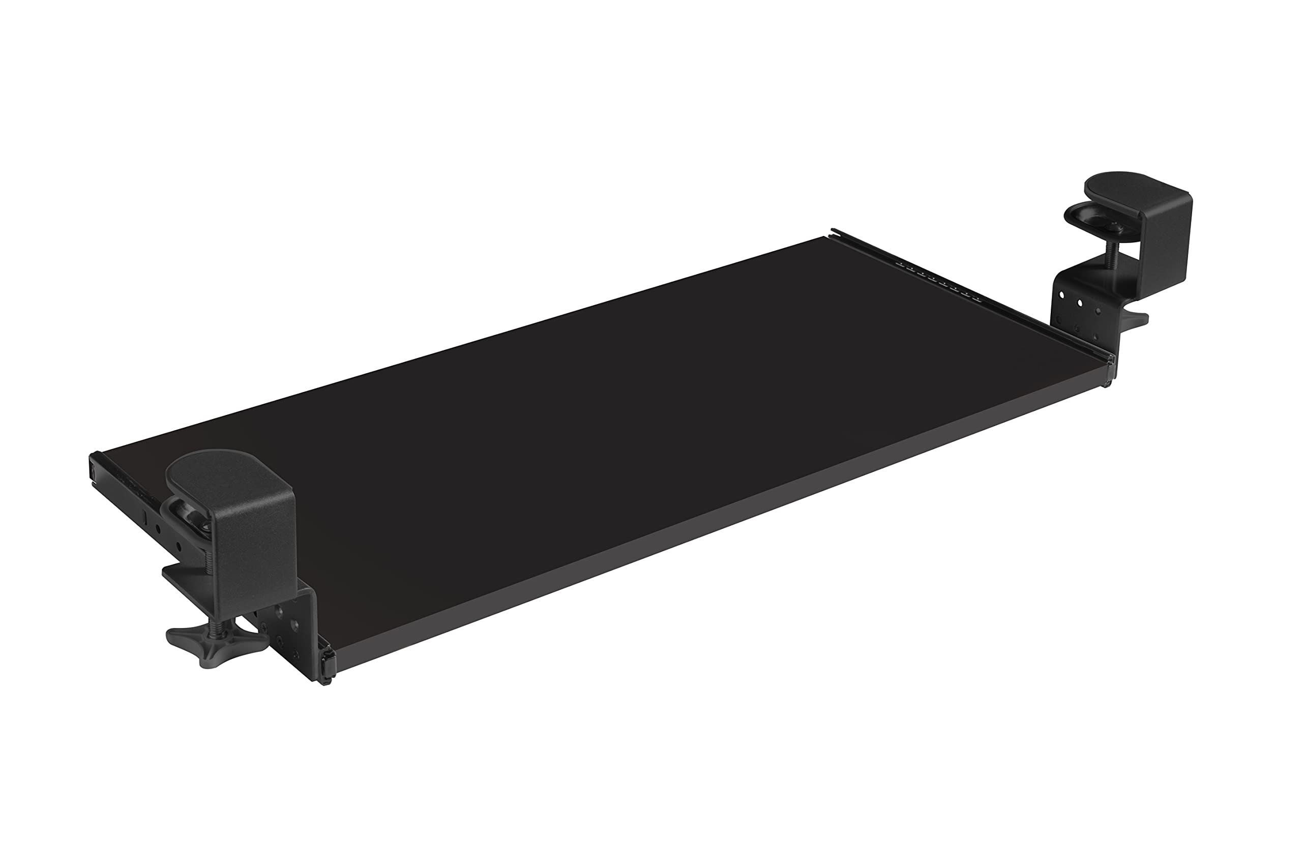 FIX&EASY Tastaturauszug klemmbar mit Tastaturablage 800X300mm schwarz matt Dekor, Tischklemmen höhenverstellbar schwarz, Schienen schwarz 300mm, Auszug für Tastatur Maus Keyboard und Laptop Ablage