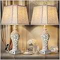 LuxSight Collection 32" Tall Table Lamps Set of 2 - Bedside Lamp with Fabric Shades - for Bedroom and Living Room with USB and Nightlight - Perfect for Nightstands and Bedrooms - Bulbs Included