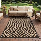GENIMO Tapis Exterieur Resistant Pluie Terrasse, Reversible Résistant aux UV Tapis Extérieur, Couverture de Pique Nique Portable pour Jardin, Balcon, Camping, Barbecue, 120x180cm, Noir & Brun